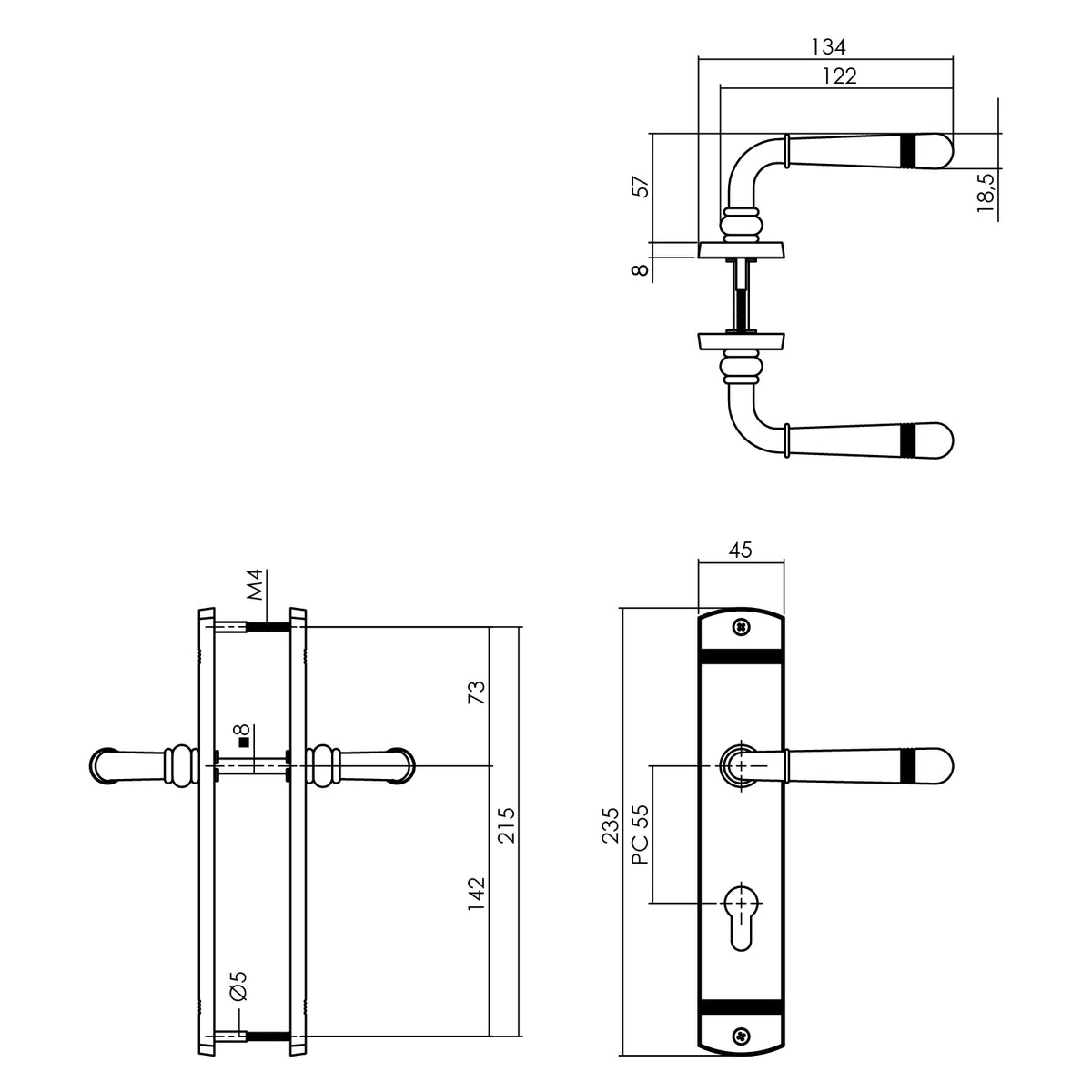 Handgreep: EDeco Longshield Linia Recta (Mat goud)