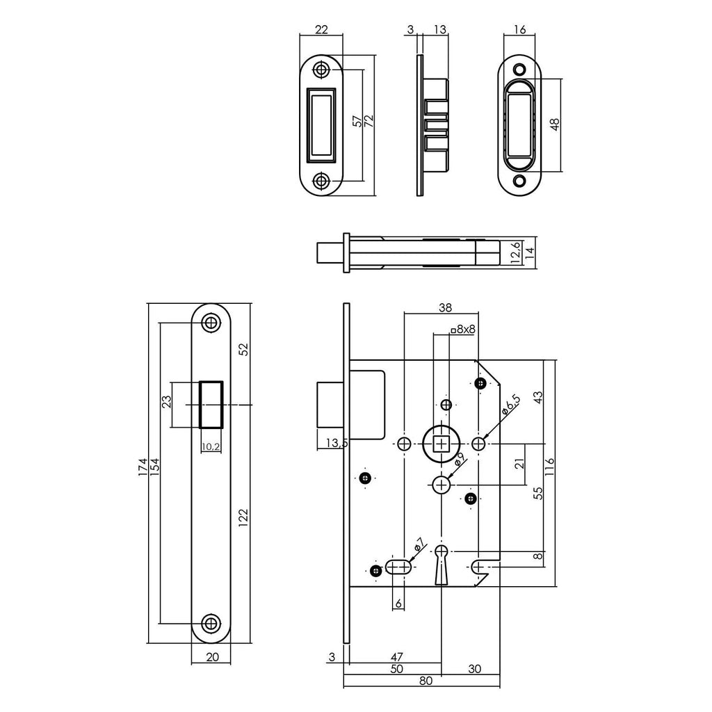 Magneetslot 1200 serie (Rvs) Klavier slot