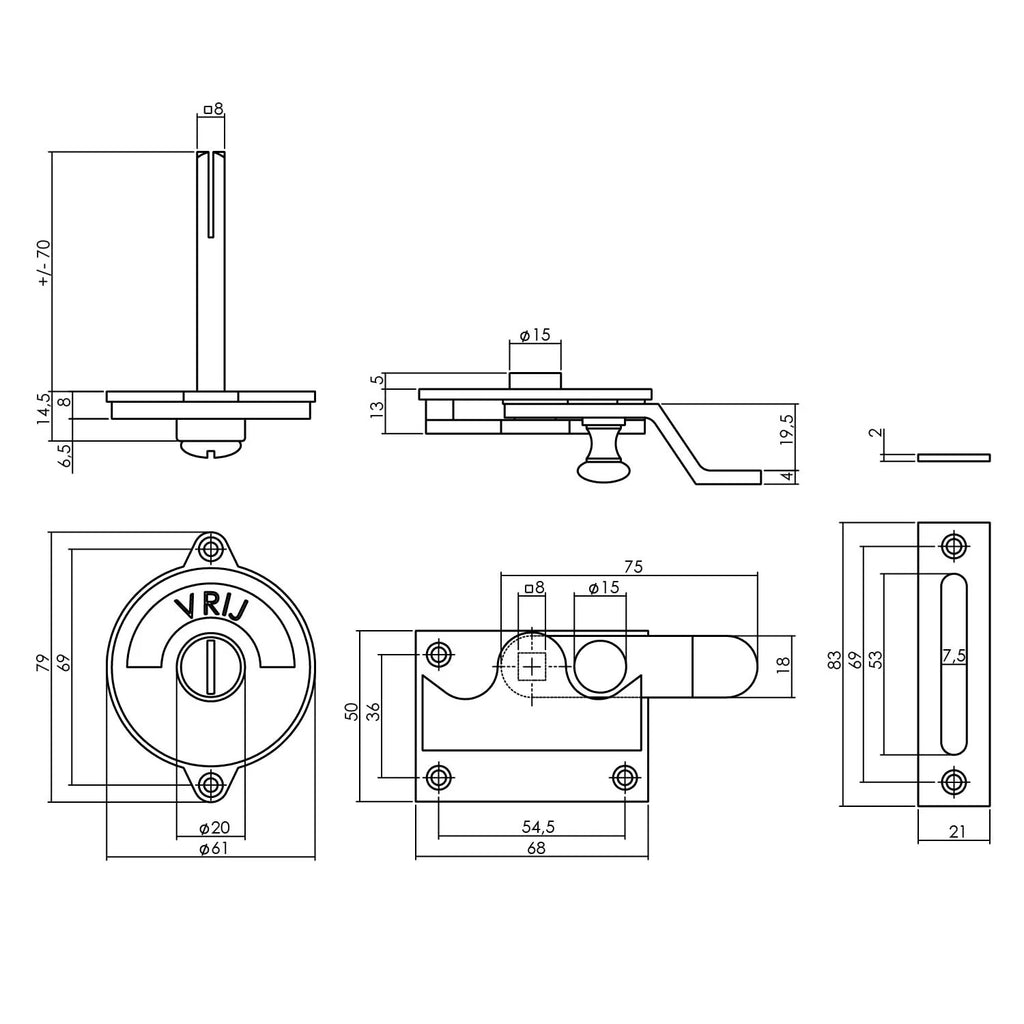 EDeco WC-overslag set met knik (Mat nikkel, Messing, Zwart)