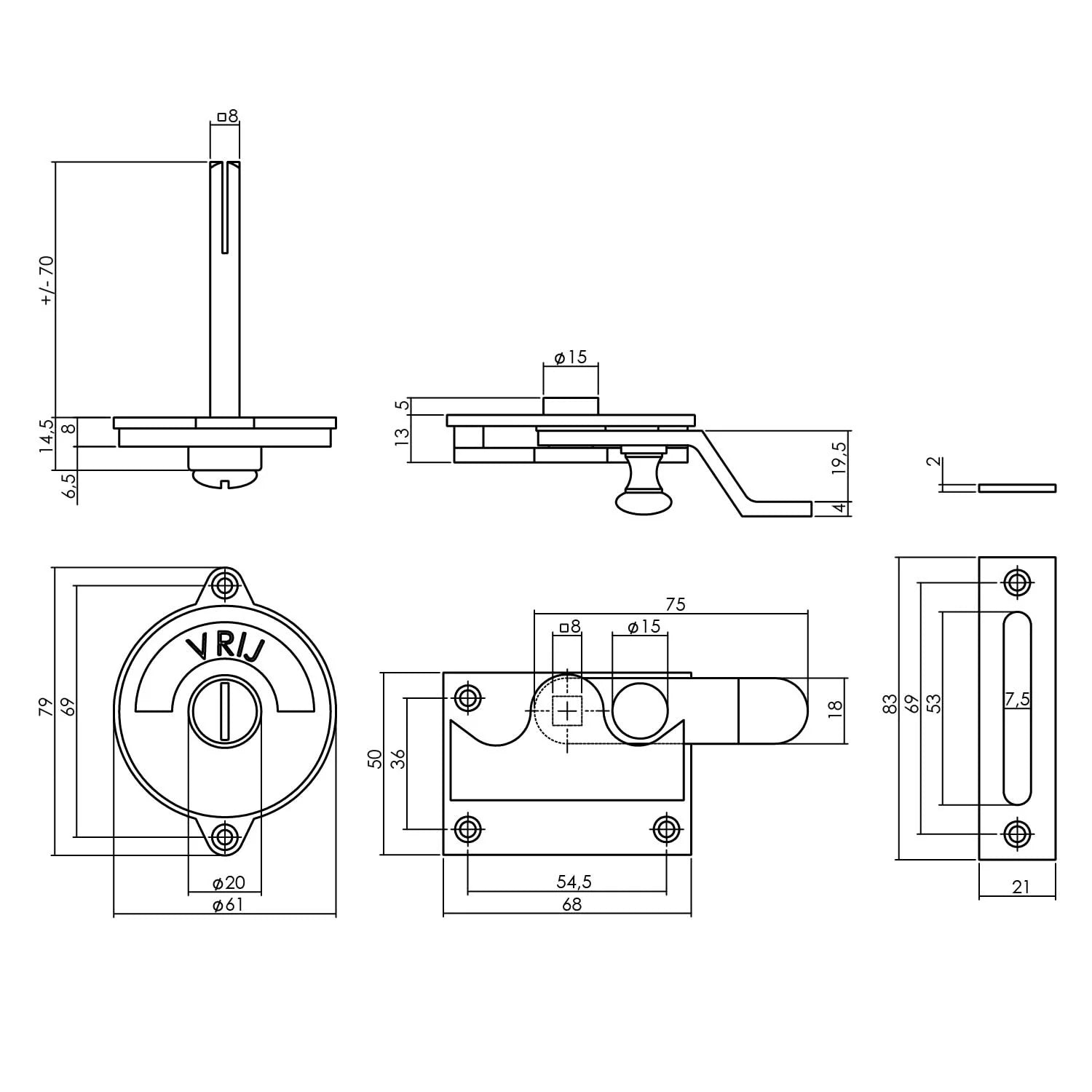 EDeco WC-overslag set met knik (Mat nikkel, Messing, Zwart)