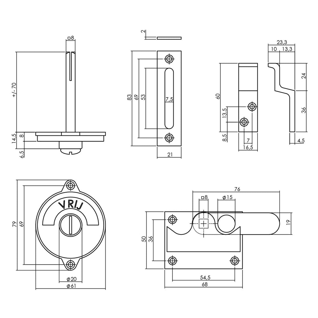 EDeco WC-overslag set vlak (Mat nikkel, Messing, Zwart) (kopie)
